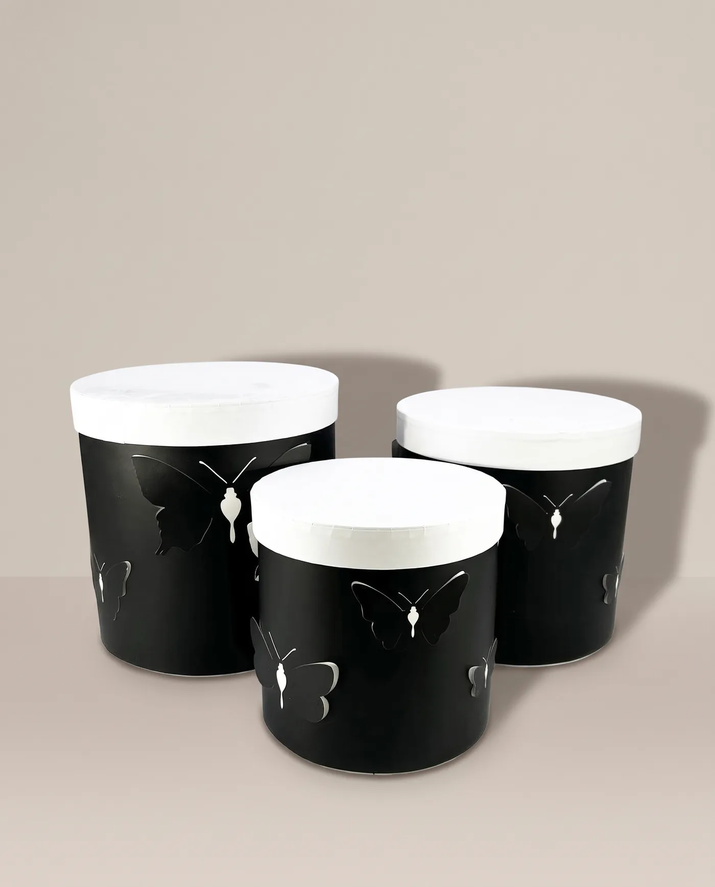 Набор из 3-х коробок L.21.5x21.5cm M.19x19cm S.16.5x16.5cm "Бабочки", чёрный